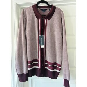 Report Collection Mens Burgundy Cashmere Touch Textured Knit Cardigan Sweater XL